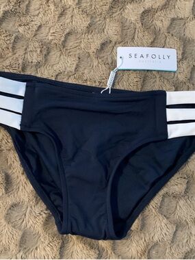 Old Navy Navy Bikini Bottom with White Stripe Side Panels